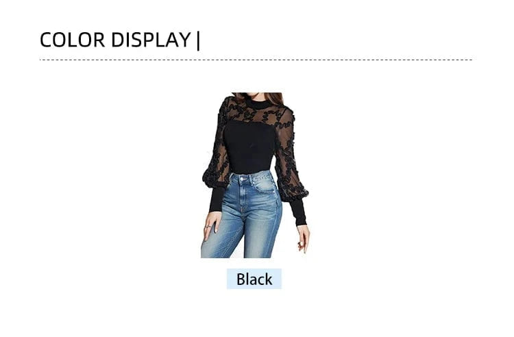 Summer 2025 Women's Long-Sleeve Lace Trim Mesh Blouse round Neck Versatile Thin Model Bottoming Shirt