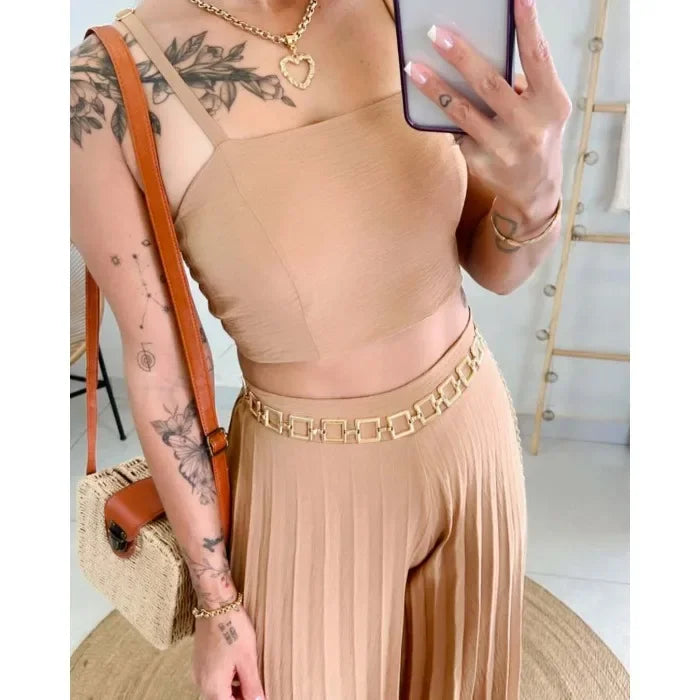 2 Piece Pants Set Women Streetwear Fashion Versatile Sleeveless Camisole Vest and Loose Wide Leg Trousers Suit Summer 2025 New
