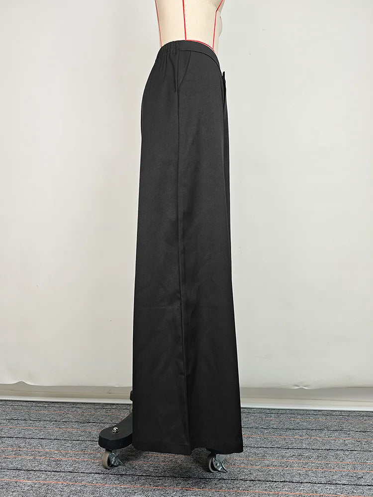 Beautyblue Women Loose Trousers Black Wide Leg Pants 2025 Fashion Spring Pocket Solid Color Casual Floor Mopping Bottoms Female
