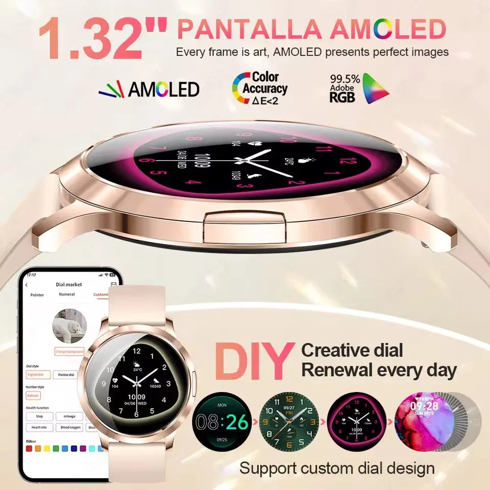 2025 New Smart Watch For Women 1.32"HD AMOLED Screen IP68 Waterproof Heart Rate Women Health Ladies Smartwatches For Android ios