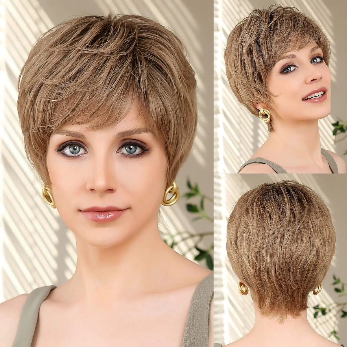 Highlight Brown Blonde Lace Front Pixie Wig For Women