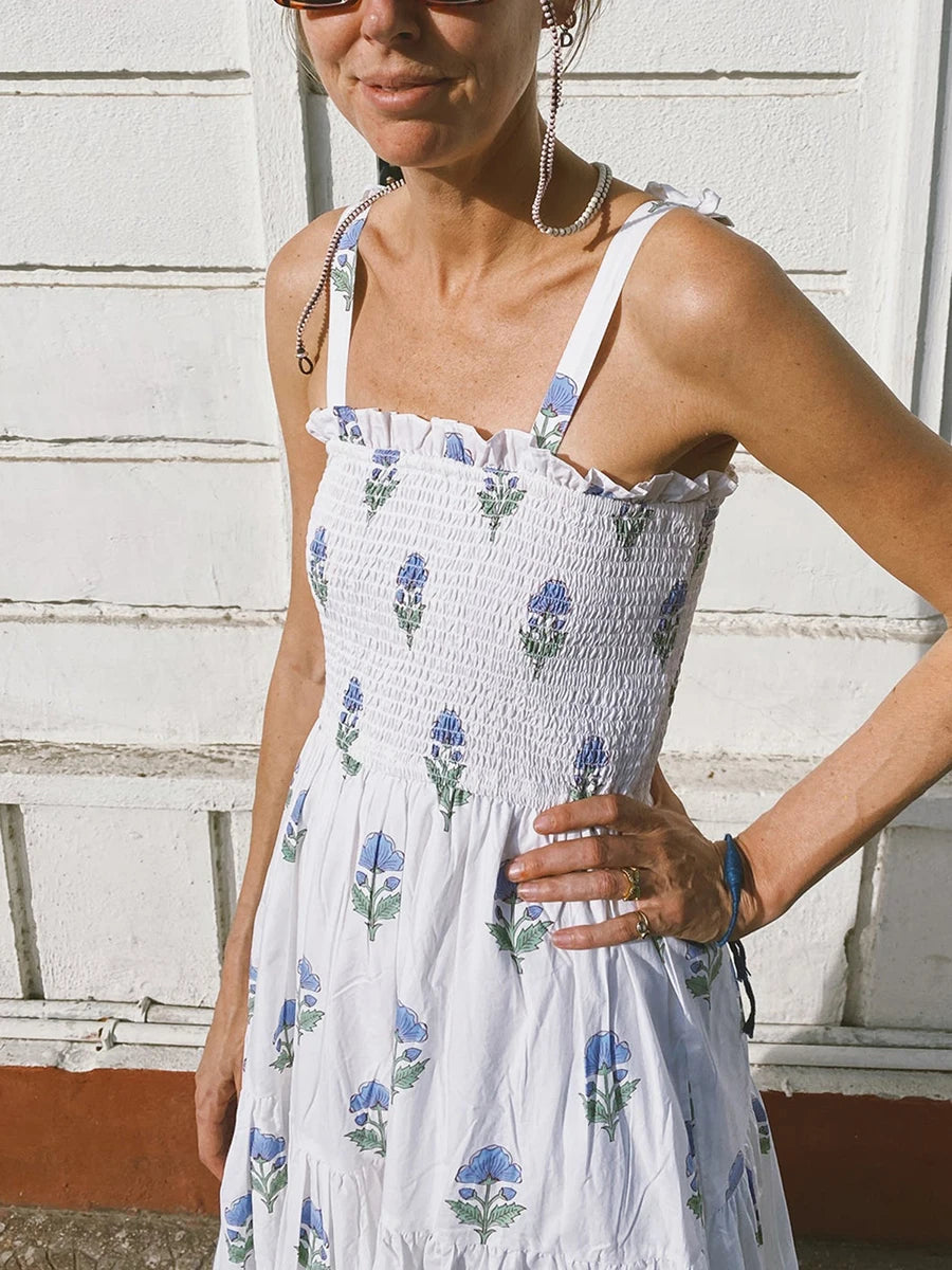 Women'S Sleeveless Printed Lace Up Dress Casual Summer Printed Lace Up A-Line Party Dress Suitable For Holiday Beach Street Wear
