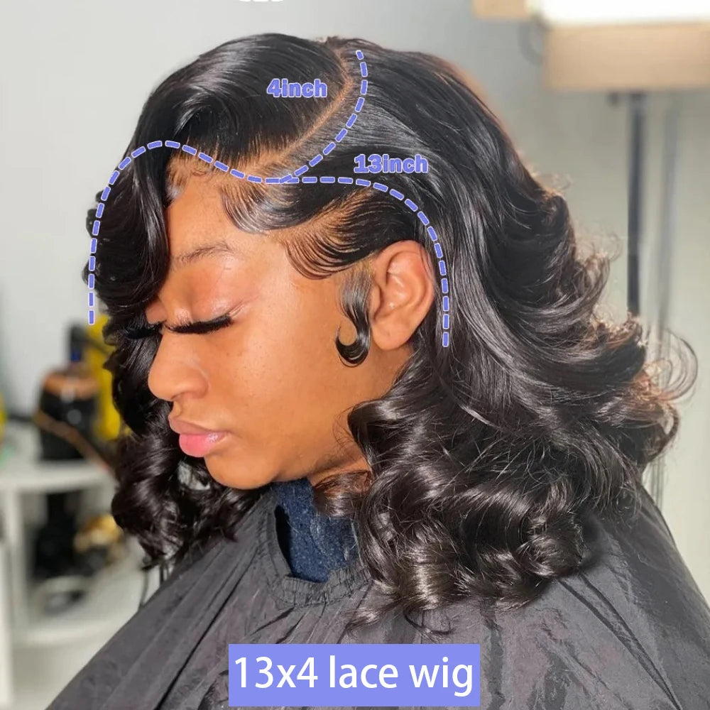 Black Body Wave Bob Wigs 13x4 Lace Frontal 4x4 Closure Lace Front Pre Plucked 100% Human Hair Wig Loose Water Wave Short Bob Wig