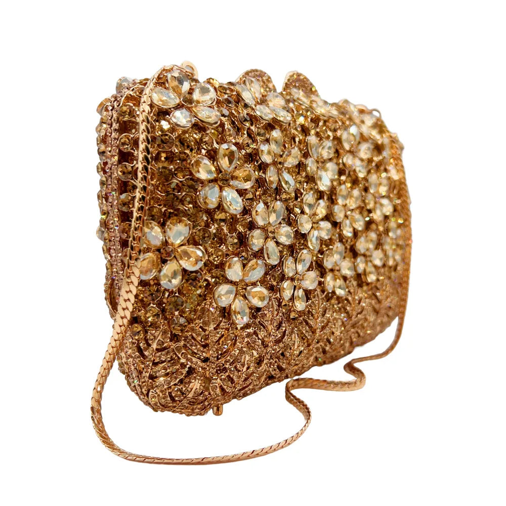 XIYUAN Hot-selling Luxury Carved Lilac Flower Clutch Purse Full Diamond Evening Bag Women Wedding Bridal Handbag Party Purses