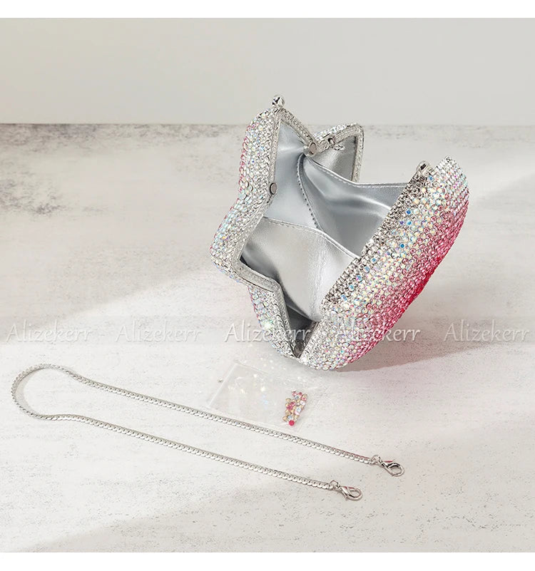 Alizekerr Star Shaped Crystal Evening Bags Women Boutique Gorgeous Sparkling Rhinestone Mini Metal Clutch Purses Wedding Party