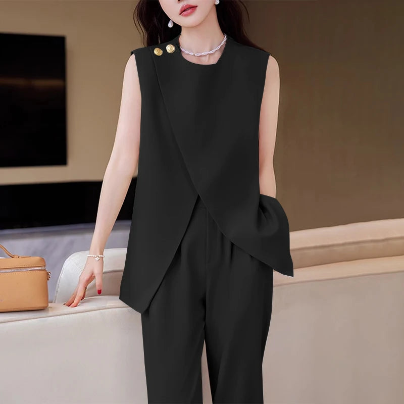 ZANZEA Elegant Round Neck Tank Tops Women Office Lady Buttons Camis 2024 Summer Sleeveless Tanks Fashion Irregular Solid Vests
