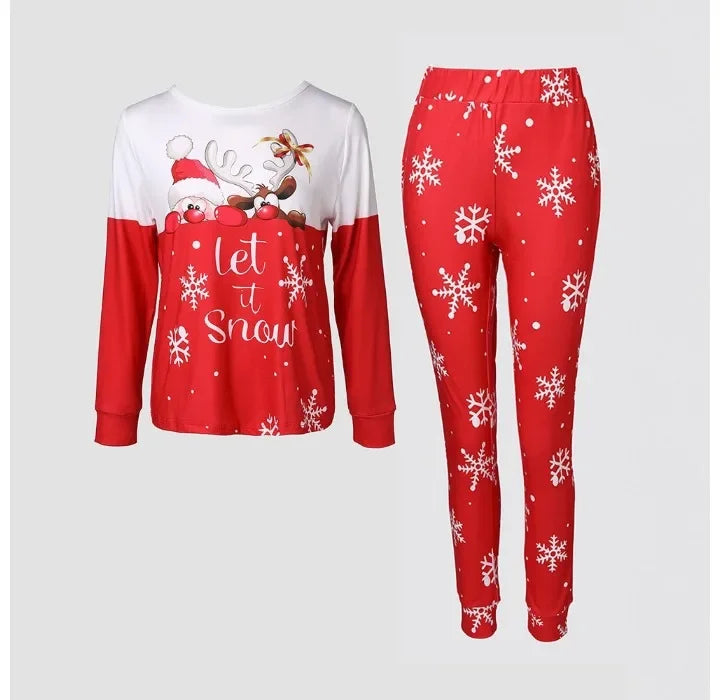 Christmas Home Two Piece Set Woman Snowflake 2024 O-Neck Long Sleeved Tops Elegant High Waisted Casual Pants Pajama Suit Fall