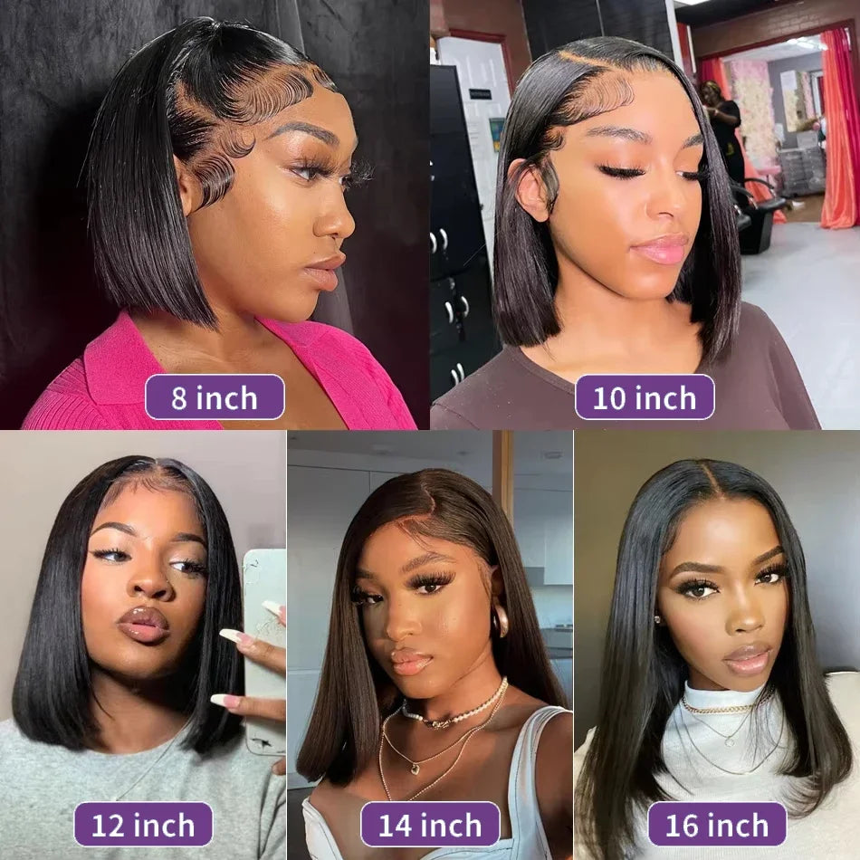 Straight Short Bob Wigs 13x4 Human Hair Lace Frontal Wigs 200% Remy Pre Plucked Transparent Lace 4x4 Short Bob Wigs For Women