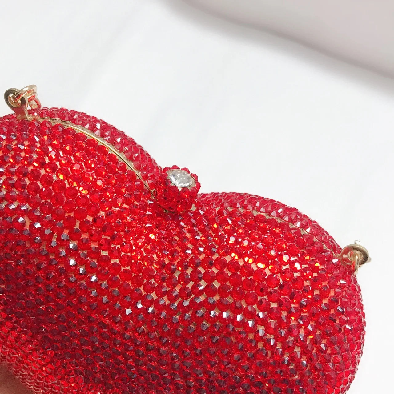 Red Peach Heart-shaped Diamond-encrusted Dinner Bag Full Of Diamonds Love Clutch Bag Hard Box Crystal Women's Banquet Dress Bags