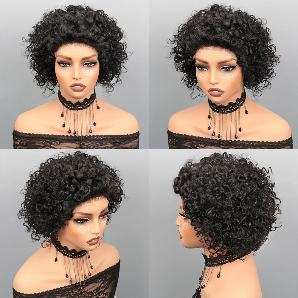Short Curly Pixie Cut Wig Human Hair 5X5 Closure Glueless Wigs Human Hair Pre Plucked Pre Cut 8Inch Brazilian Virgin Real Hair