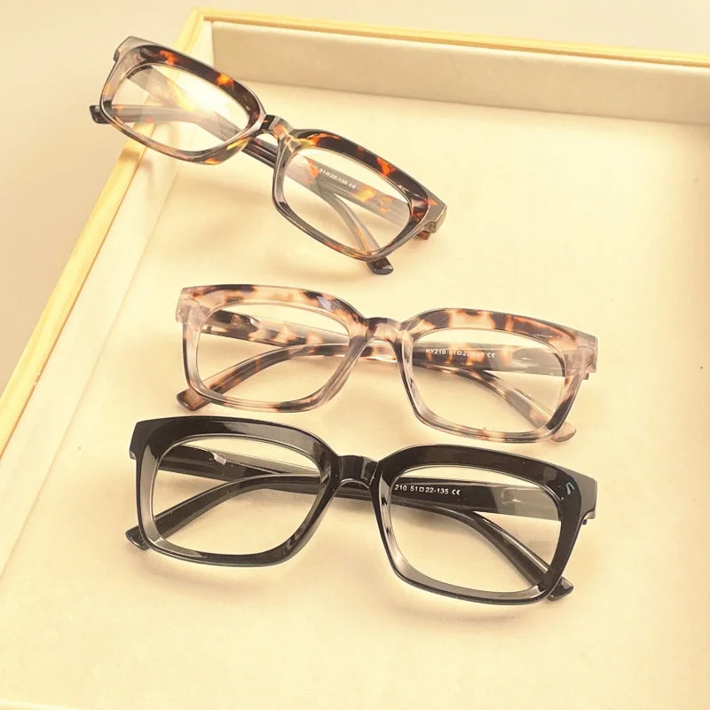Women's Fashion Square Reading Glasses with Spring Hinges - Tortoiseshell, Solid Brown & Leopard Print Frames