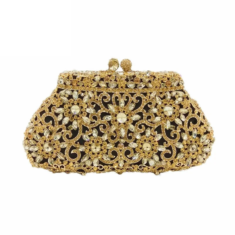 Boutique De FGG (in stock) Flower Crown Clutch Silver Crystal Evening Handbag Women Party Prom Bag Bridal Clutches Wedding Purse