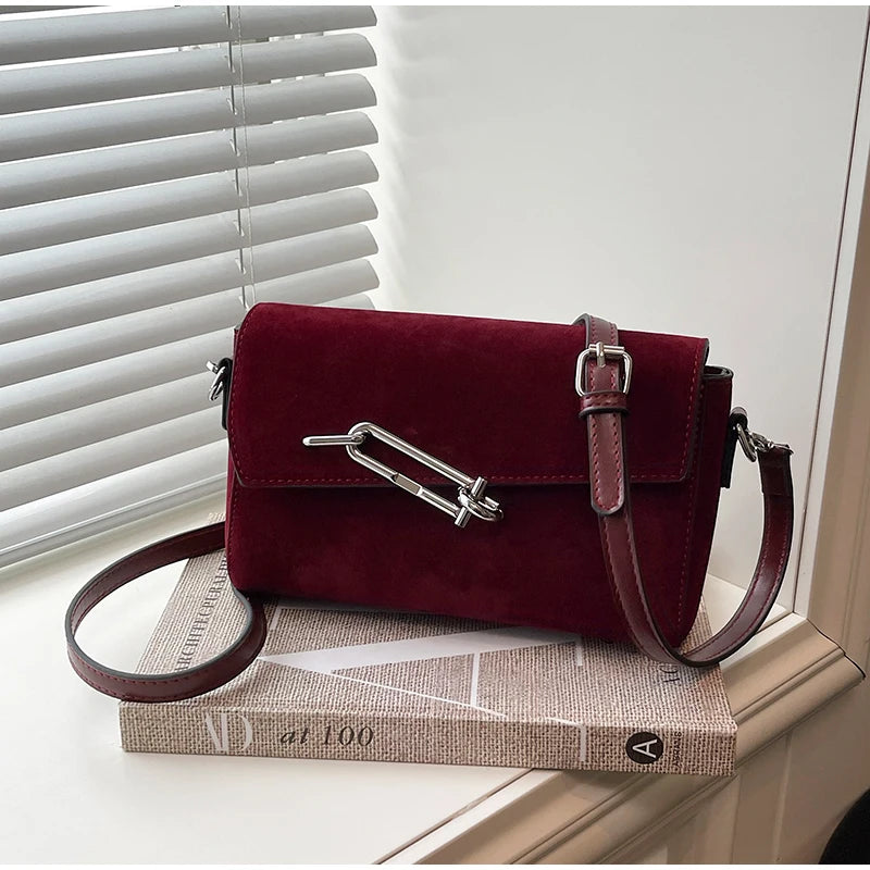 Retro Frosted New Shoulder Bag Women Autumn And Winter Suede High-end Fashion Women's Wallet Versatile Texture Small Square Bag