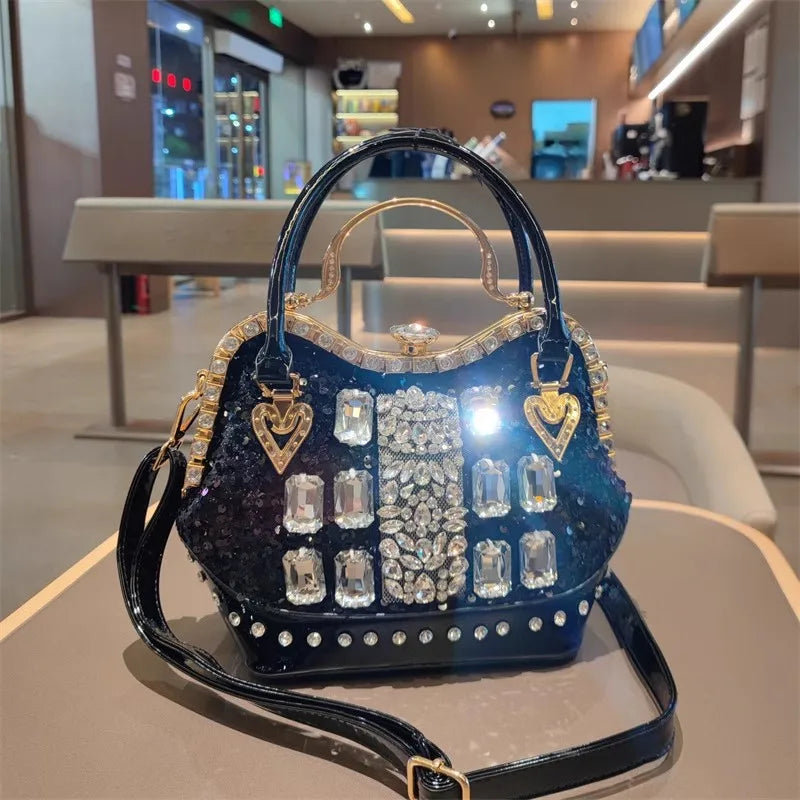 Crystal Sequin One Shoulder Crossbody Handbag for Women