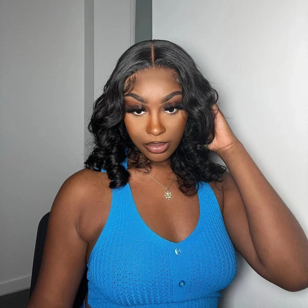 Black Body Wave Bob Wigs 13x4 Lace Frontal 4x4 Closure Lace Front Pre Plucked 100% Human Hair Wig Loose Water Wave Short Bob Wig