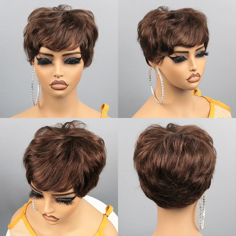 Short Bob Wig Human Hair for Black Women Pixie Cut wigs Human Hair Wig Glueless Wig None Lace Front Wig with Bangs Natural Black