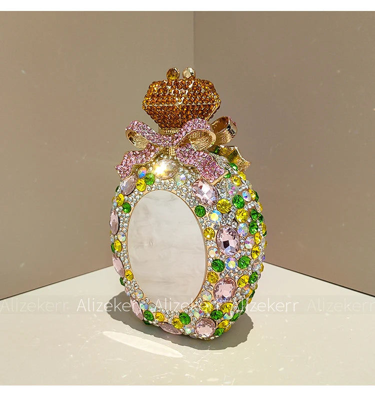 Alizekerr Perfume Bottle Crystal Evening Bags Women Gorgeous Boutique Bow Diamond Metal Clutch Purses And Handbags Wedding Party