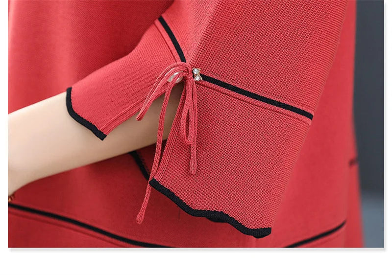 6XL Mom Large Summer New Ice Silk Shirt 3/4 Sleeves Round necked T-shirt Knit Sweater Loose Top For Wearing Outwear Top Black
