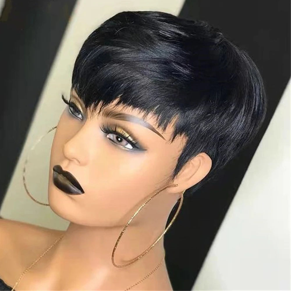 Ombre Honey Blonde Pixie Cut Human Hair Wig for Women