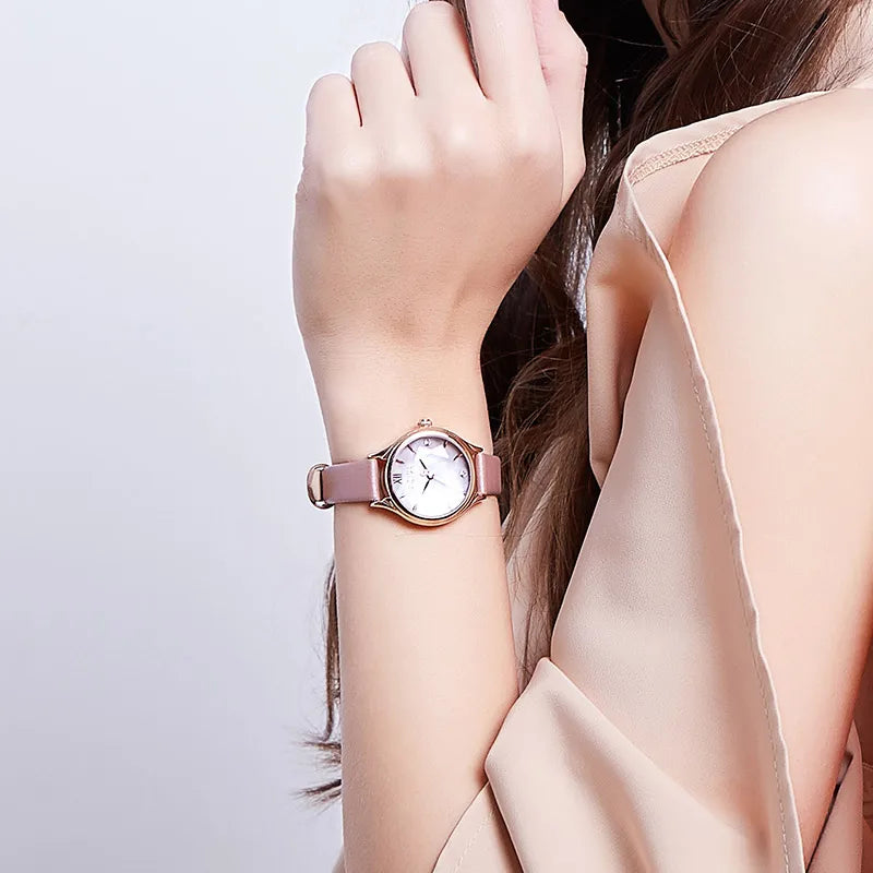 Mother-of-pearl Women's Watch Japan Quartz Elegant Fashion Hour Bracelet Real Leather Clock Girl's Birthday Gift Julius Box