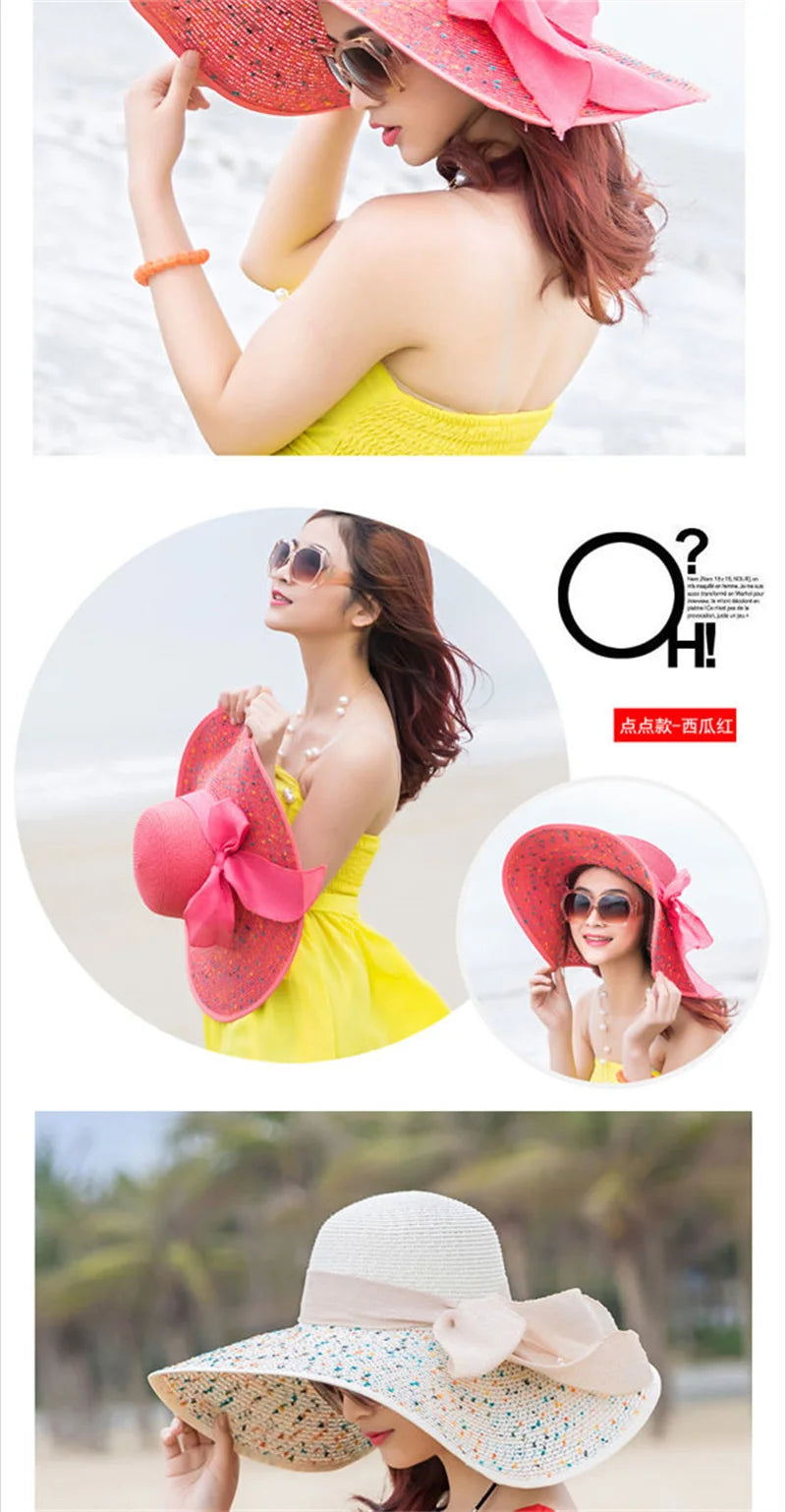 Hat Big-brimmed Cool Hat Women's Summer Sun Visor Sun-Proof Foldable Straw Hat UV-Proof Beach Sun Hat Summer Face Covering
