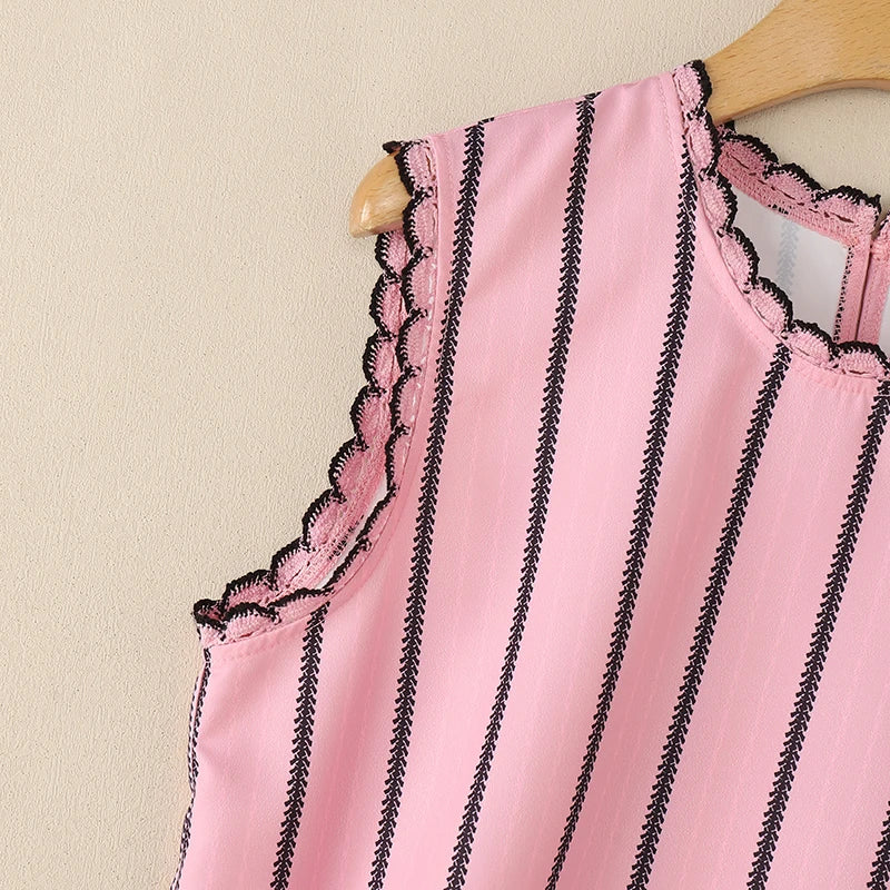 ZANZEA Women Fashion Striped Tanks Elegant Lace Trim Round Neck Sleeveless Tops 2025 Summer Lightweight Casual Tank Tops