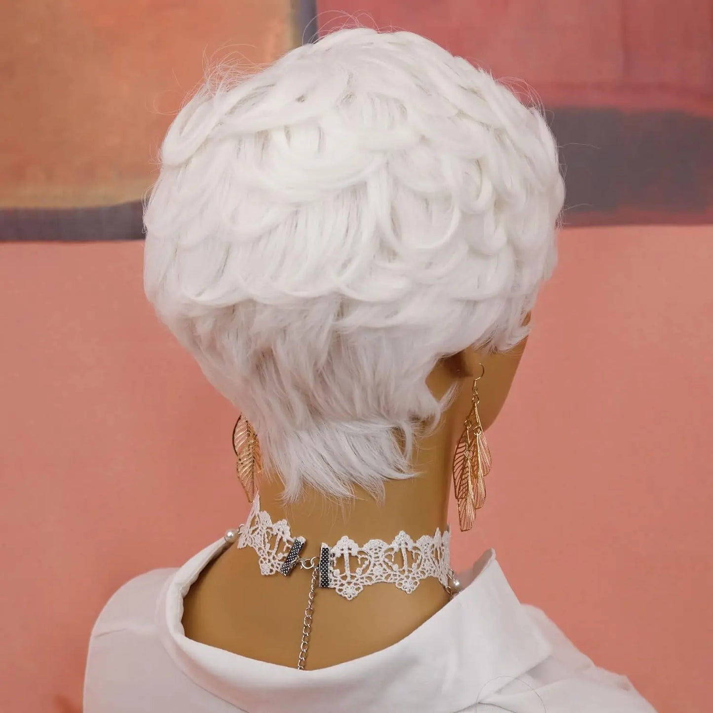 Pixie Cut Wigs for Black Women Short Pixie Curly Wig with Bangs White Fluffy Short Wigs for Black Women White Short Curly Wigs S