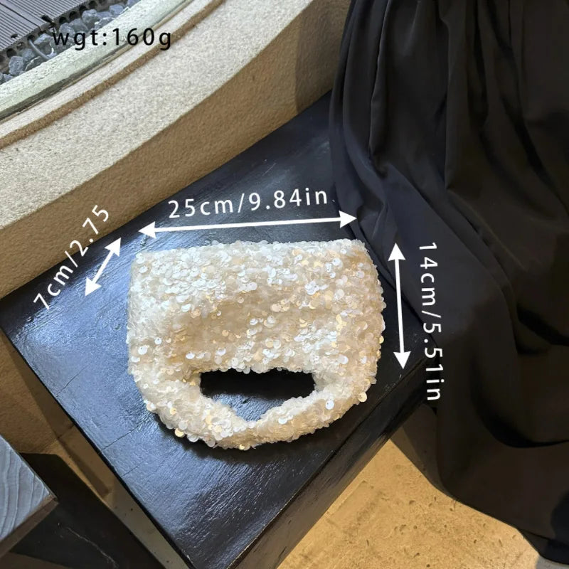 Luxury Pearlescent Sequin Party Wallet Crescent Shape Exquisite Elegant Evening Clutch Bag Summer Beach Wed Shoulder Bag Handbag