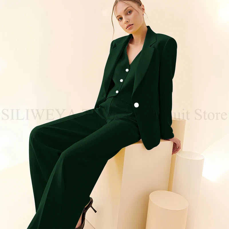 Classy New in Yellow Suits for Women 3 Pieces Jacket Vest Pants Female Clothing Slim Fit Office Banquet Lady's Blazers Sets