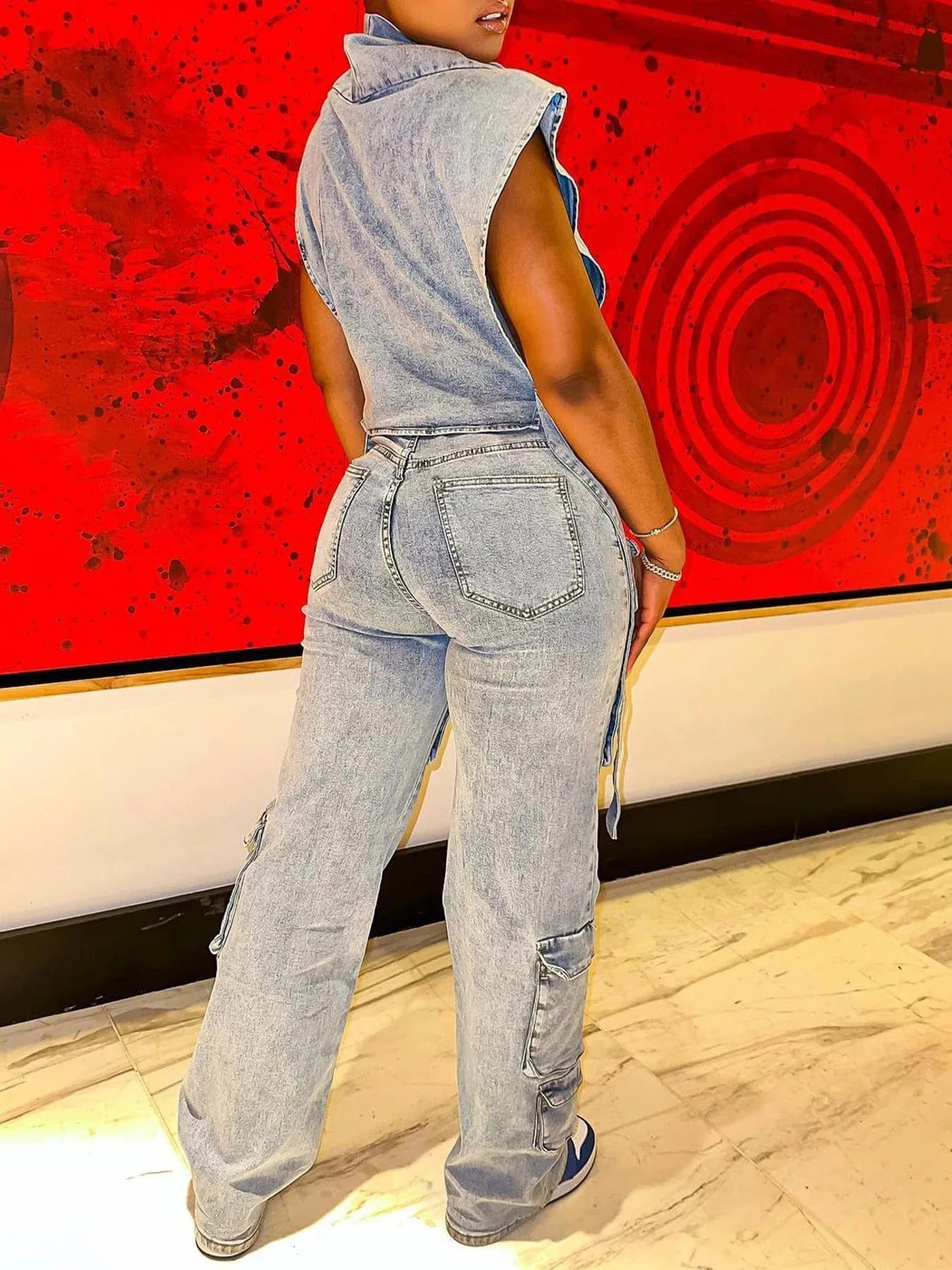 Multi Pockets Jeans Cargo Pants Sexy Women High Waist Elegant Streetwear Denim Casual Straight Trousers