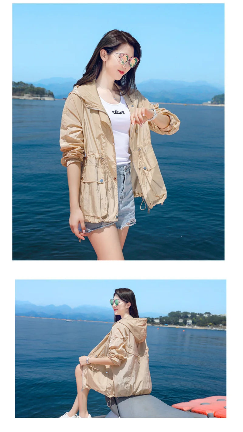 Women's Jacket With Hooded Sun Protection Clothing Women's Summer Thin Coat 2023 New Anti-Ultraviolet Breathable Shirt size 4XL