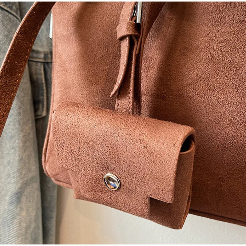 Retro Suede Square Handbag Fashion Versatile High-quality Texture Underarm Bag Exquisite Hardware Design Work Commute Tote Bag