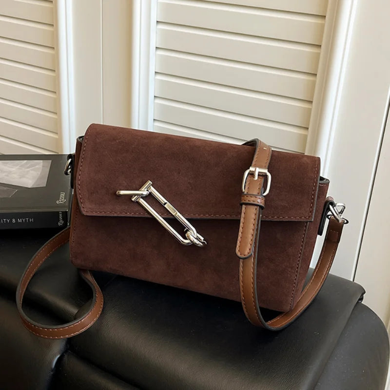 Retro Frosted New Shoulder Bag Women Autumn And Winter Suede High-end Fashion Women's Wallet Versatile Texture Small Square Bag