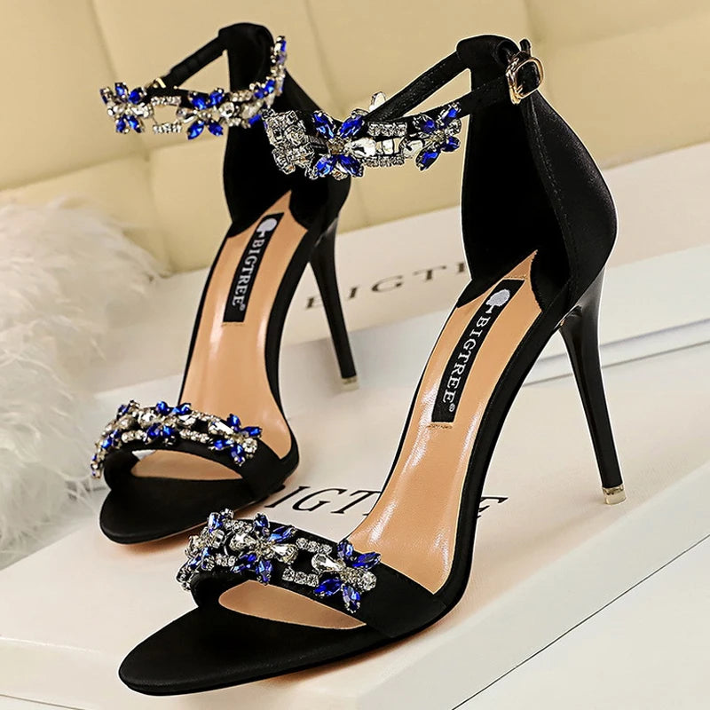 Rhinestone Open Toe Stiletto Heel Sandals for Women