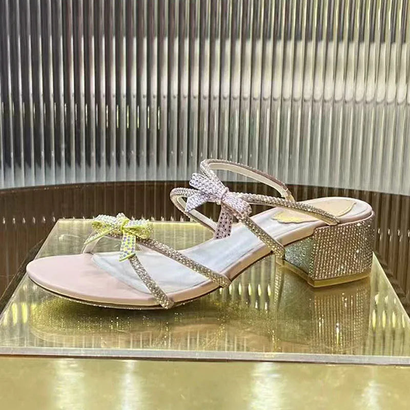 Crystal Rhinestone Butterfly Knot High Heel Sandals for Women