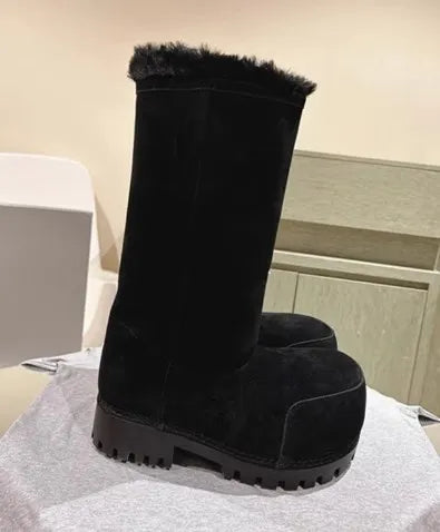 Suede Warm Winter Snow Boots Knee High Big Round Toe Flat With Outdoor Fashion Concise Luxury Sexy Novelty Slip-On Shoes Newest