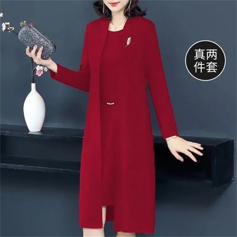 Single/Two-piece Suit Female Middle-Aged Elderly Temperament Mother Dress Suits New Autumn Windbreaker Coat Female Elegant Dress