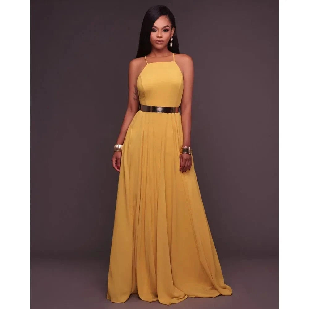 Fashion Women Summer Sleeveless Strap O neck Boho Dress Casual Long Maxi Evening Party Beach Backless Dress Sundress
