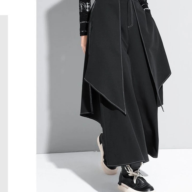 French fashion temperament black wide-leg pants women's spring and autumn new loose plus size casual pants casual skirt pants.