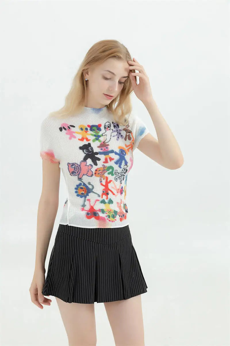 Women's T-shirt Harajuku Korean Y2k Graphic Print Short Sleeve Tee Top Clothes Fashion Vintage Streetwear O-Neck T-shirts Summer