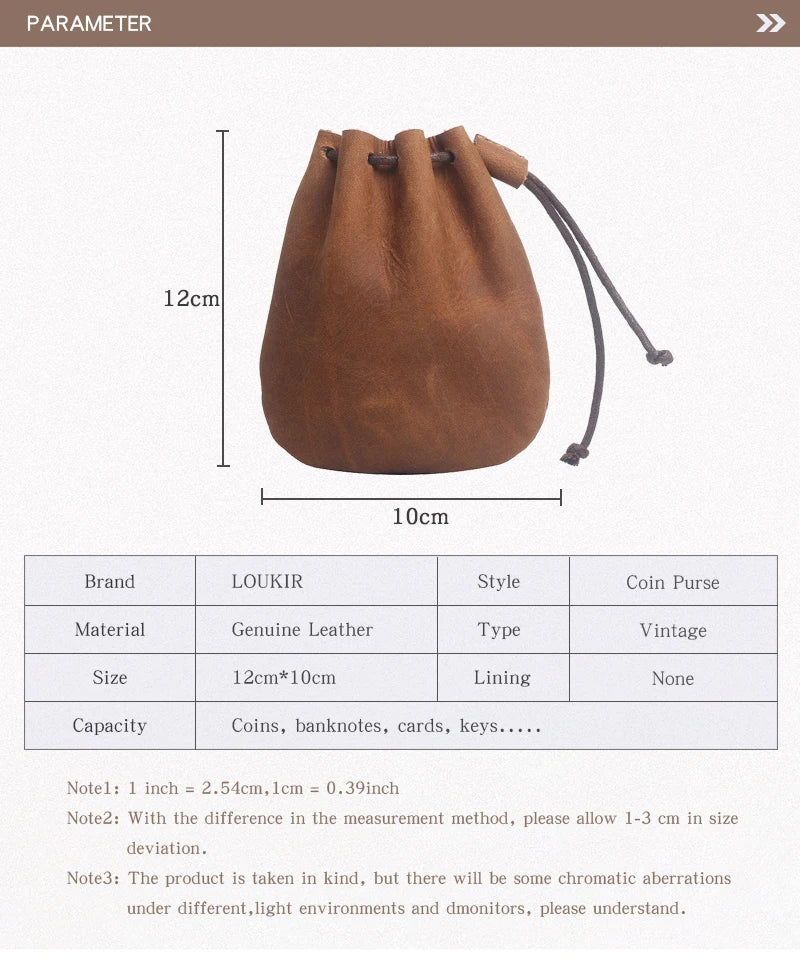 LUOKIR Men's Genuine Leather Coin Purse Simple Vintage Small Card Bag Women's Cowhide Wallet Keys Money Drawstring Storage Bags