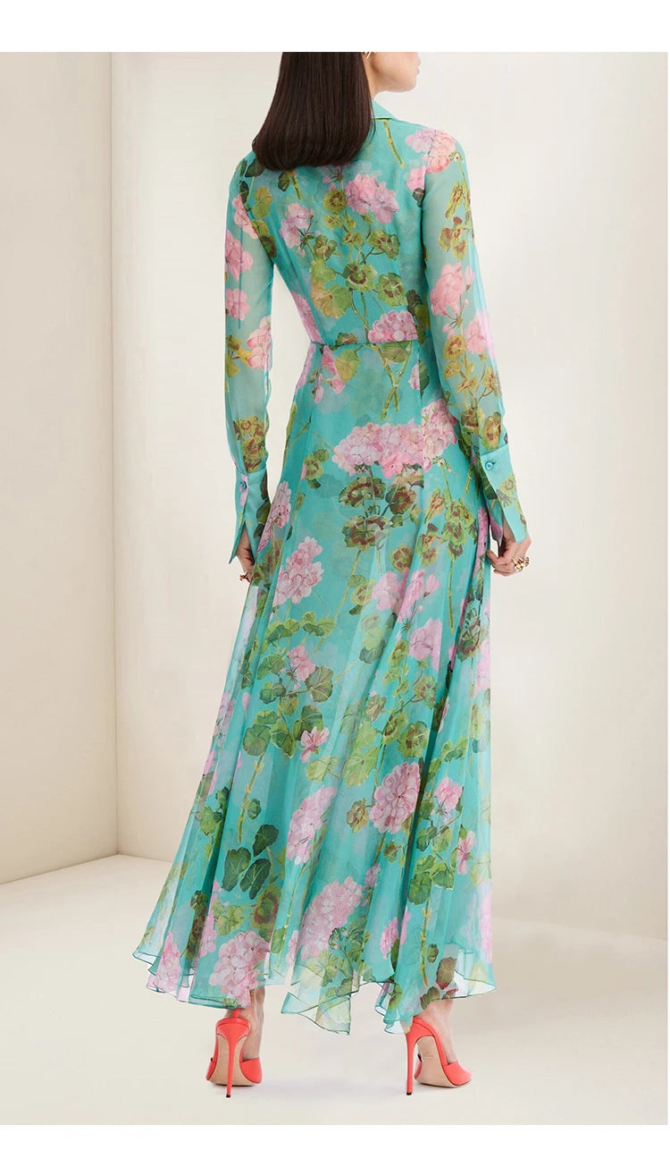 French Romantic Dress 2023 Spring New High-End Temperament Printed Single-Breasted Dress Vacation Style Feminine Long Dress