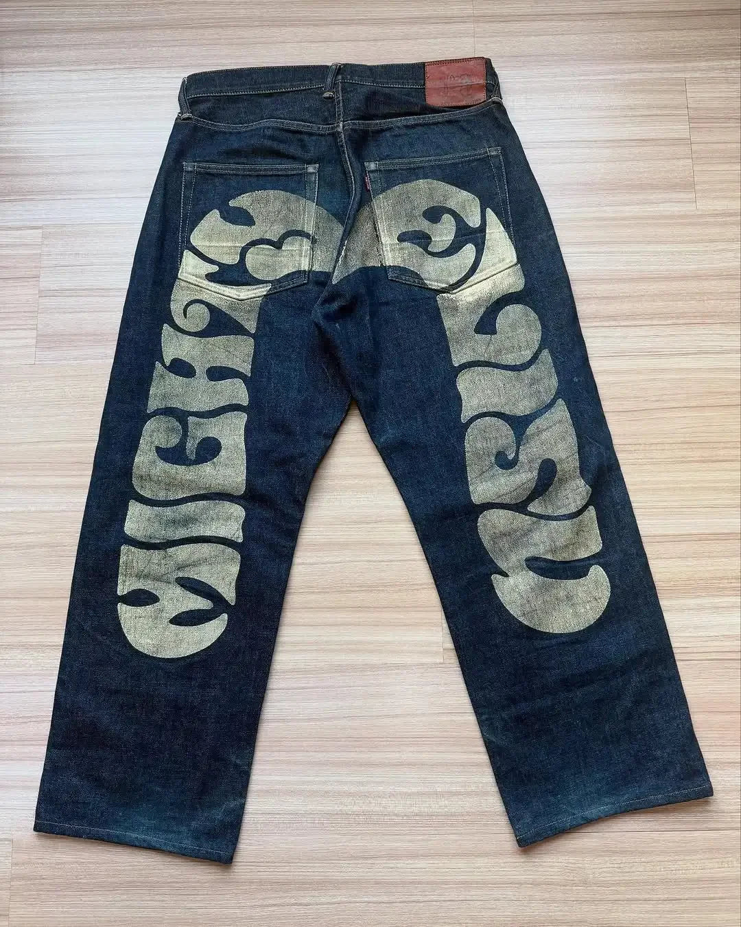 Japanese Harajuku Koi Cultural Style Trendy Brand Color Print Classic Jeans Men's Straight Slim Equipped Pants Couple Clothing