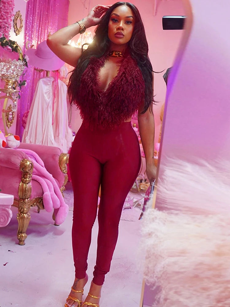 Weird Puss sexy 2 Piece Set Women Tracksuit hipster Halter Backless furry Tank Tops+leggings matching Sexy Streetwear Outfits