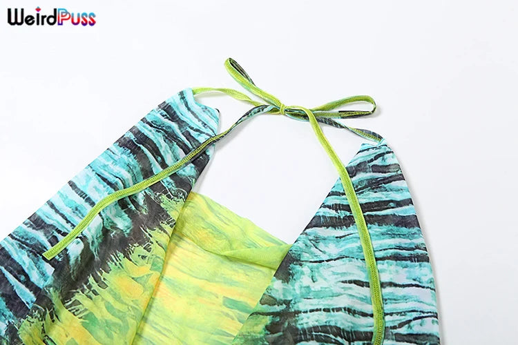 Weird Puss Y2K Summer Tank Tops Women Halter Swing Collar Thin Backless Irregular Bandage Loose Summer Hipster Midnight Camisole