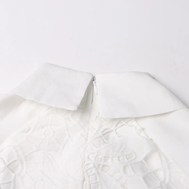 2026 New Spring Autumn Hollow Out Lantern Long Sleeve Women Dresses Elegant Embroidery Single-breasted A-line Casual Shirt Dress