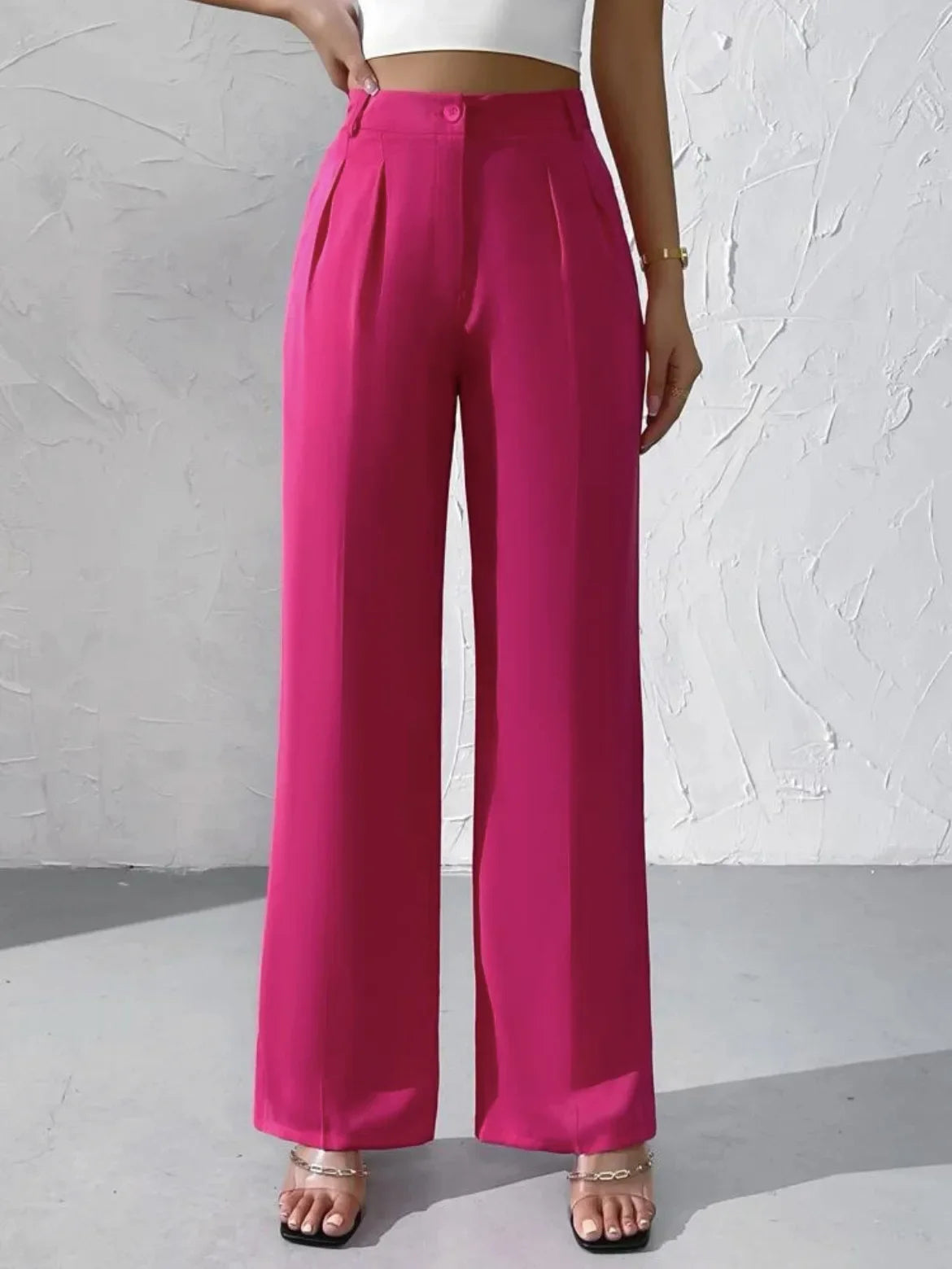 Elegant Pure Color Draped Wide Leg Suit Pants for Women High Waist Long Trousers Fashionable Business Casual Loose Fit