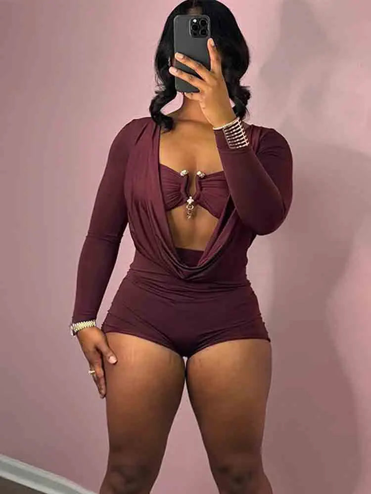 Weird Puss Sexy Women Swing Collar Romper+Metal buckle Bra Hipster Midnight Party Coquette New Spring Trend Workout Playsuits