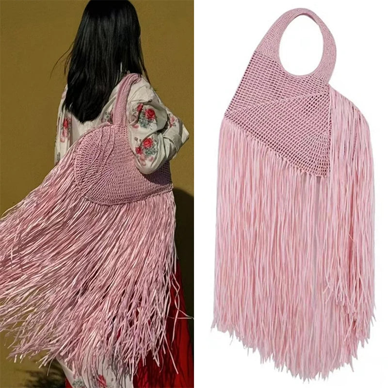 Creative Love Woven Underarm Bag Bohemian Tassel Fashion Design Large Capacity Handheld Beach Bag Hand-woven Tassel Women's Bag