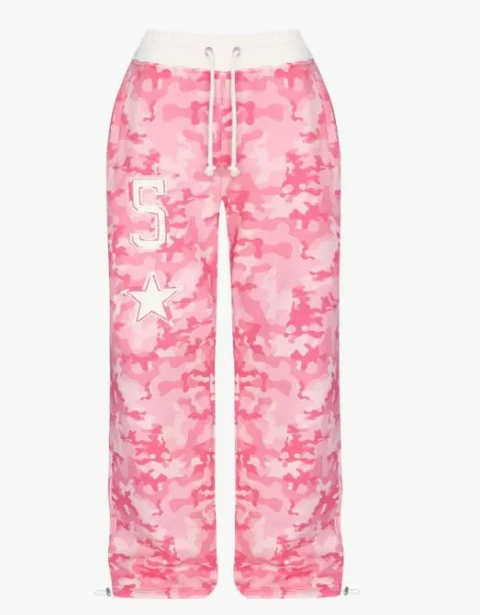 American hot girl casual pink camouflage versatile short slim zipper hooded sweatshirt loose straight sweatpants two-piece set